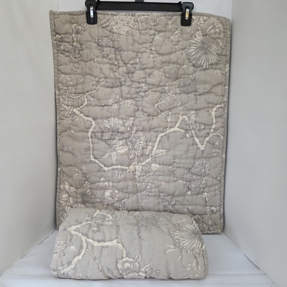 Ballard Floral Quilted Pillow Sham Set Of 2 Beige/cream / Gray